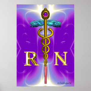 Affiche OR CADUCUS SYMBOLE INFIRMIER ENREGISTRÉ, Violet