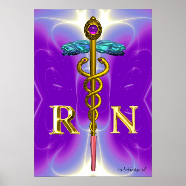 Affiche OR CADUCUS SYMBOLE INFIRMIER ENREGISTRÉ, Violet (Devant)