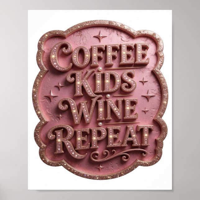 Affiche Or COFFEE ENFANTS VIN RÉPÉTER Attrape-l'oeil en or (Devant)