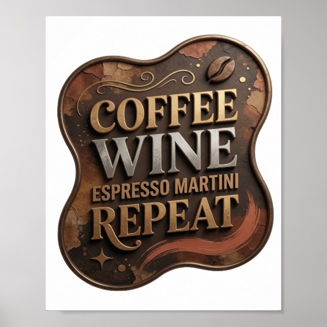 Affiche Or COFFEE WINE ESPRESSO MARTINI REPEAT doré ludiqu (Devant)