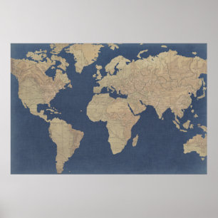 Affiche Or et carte bleue du monde