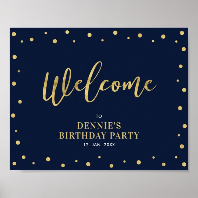 Affiche Or et marine | Symbole moderne Confetti Welcome Pa (Devant)