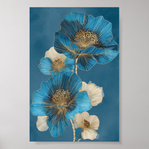 Affiche Or floral botanique Coquelicot Ligne artistique