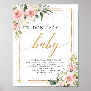 Affiche Or floral rose vif moderne ne dites pas signe bébé