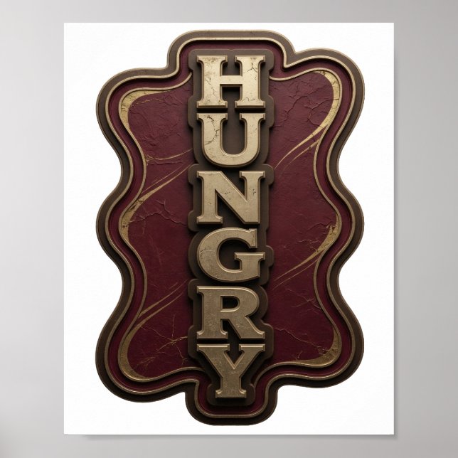 Affiche Or frappant Texte 3D Art HUNGRY (Devant)