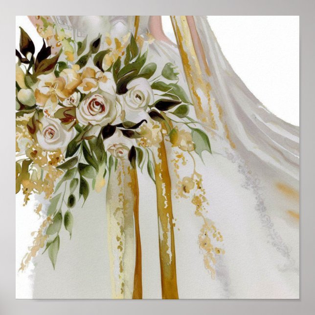 Affiche Or glamour, Bouquet en cascade nuptiale 1, (Devant)