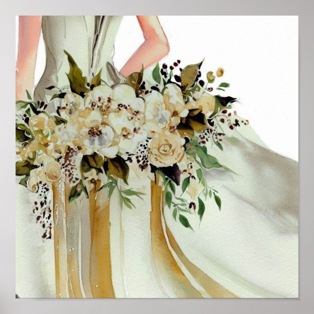 Affiche Or glamour, Bouquet en cascade nuptiale 2, (Devant)