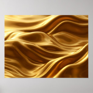 Affiche Or Liquide Métallisé Vagues Flottantes Abstraites