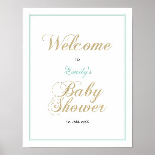 Affiche Or & Menthe Panneau de Bienvenue pour Baby Showe