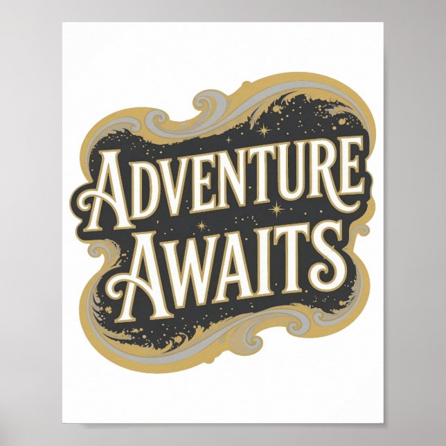Affiche Or Moderne ADVENTURE AWAITS Texte en 3D (Devant)