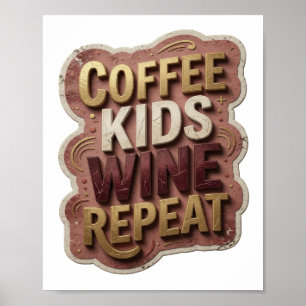 Affiche Or Moderne CAFÉ ENFANTS VIN RÉPÉTER