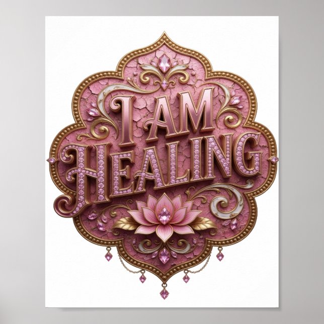 Affiche Or Moderne Texte en 3D I AM HEALING Art (Devant)