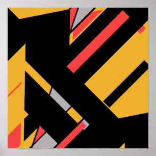 Affiche Or noir avec design en diagonale gris-rouge