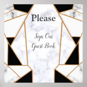 Affiche Or noir moderne Abstrait sur le Marbre blanc