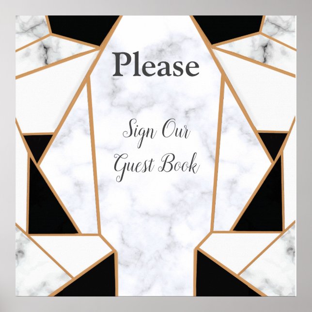 Affiche Or noir moderne Abstrait sur le Marbre blanc (Devant)