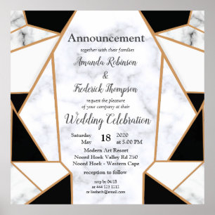 Affiche Or noir moderne Abstrait sur le Marbre blanc