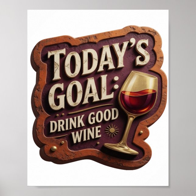Affiche Or Or Jaune OBJECTIF DU JOUR BOIRE DU BON VIN (Devant)