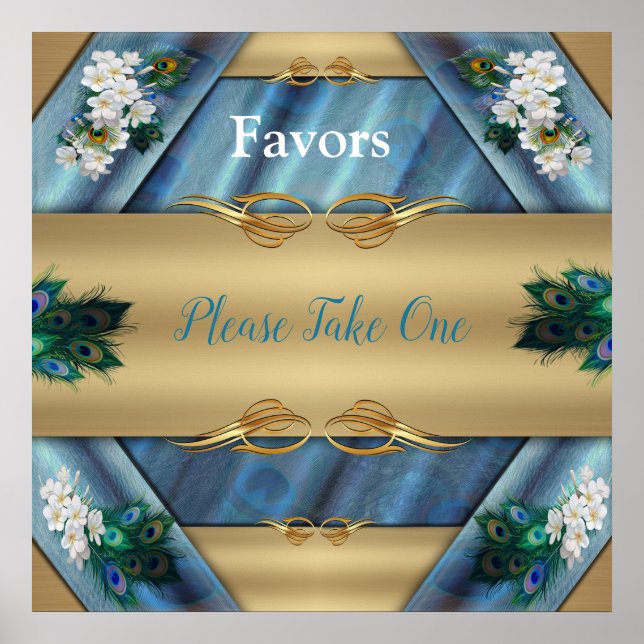 Affiche Or, plumes de paon sur soie vert émeraude (Devant)