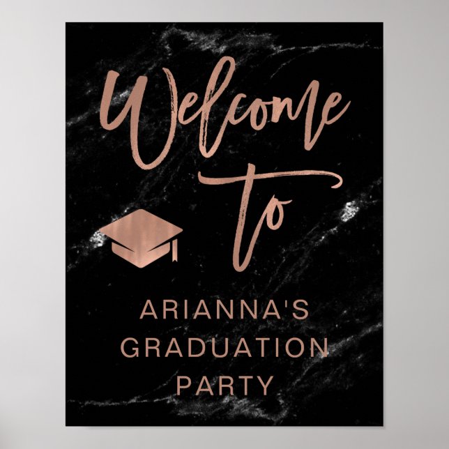 Affiche Or Rose Faux et marbre | Accueil Grad Party
