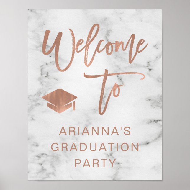 Affiche Or Rose Faux et marbre | Accueil Grad Party (Devant)
