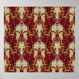 Affiche Or rouge floral, motif vintage luxueux.