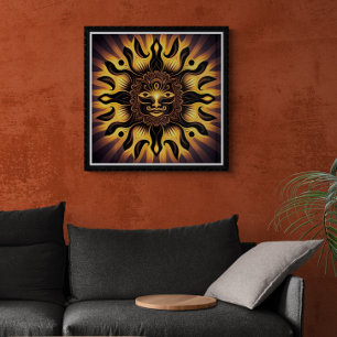 Affiche Or souriant Mandala Sun AI Art