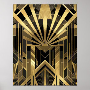Affiche Or Sunburst Architectural Orné de noir et d'or 