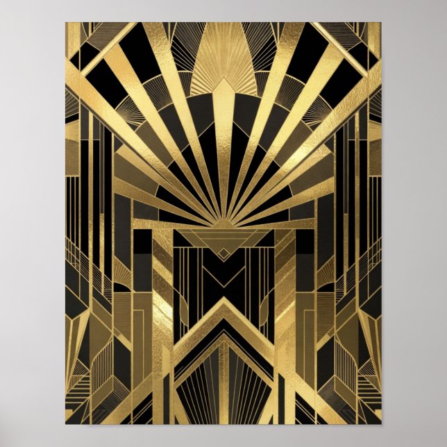Affiche Or Sunburst Architectural Orné de noir et d'or  (Devant)