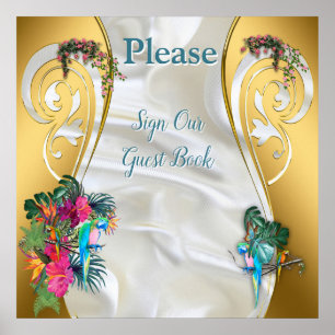 Affiche Or sur soie blanche avec splendeur tropicale