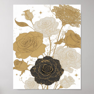 Affiche Or vif vibrant ART TEXTUEL 3D ROSES DORÉES