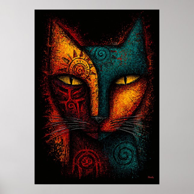 Affiche Oracle de chat primal Art abstrait – Expressionnis (Devant)