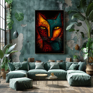 Affiche Oracle de chat primal Art abstrait – Expressionnis