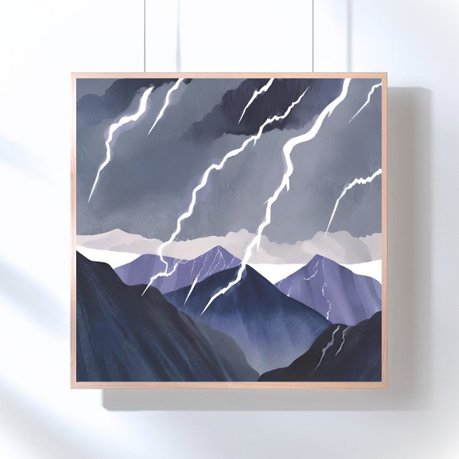 Affiche Orage éclair | Montagnes sombres à l'aquarelle (Créateur téléchargé)