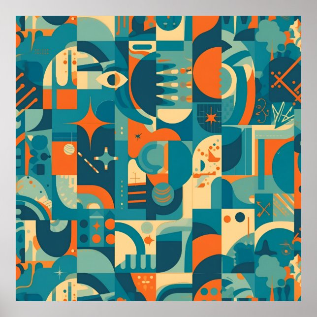 Affiche Orange and Teal Geometric Abstract (Devant)