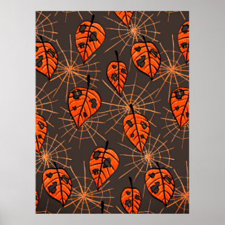 Affiche Orange Autumn laisse Spiderwebs Halloween Motif