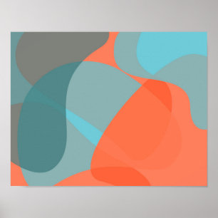 Affiche Orange, bleu, moderne, tendance ondulé formes orga