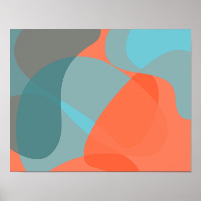 Affiche Orange, bleu, moderne, tendance ondulé formes orga (Devant)