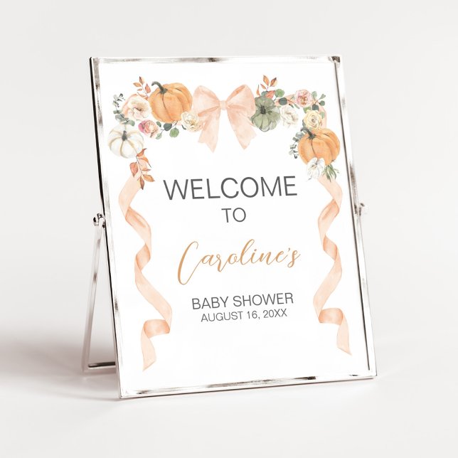 Affiche Orange Bow Pumpkin Baby Shower Welcome Sign (Orange Pumpkin Baby Shower Welcome Sign)
