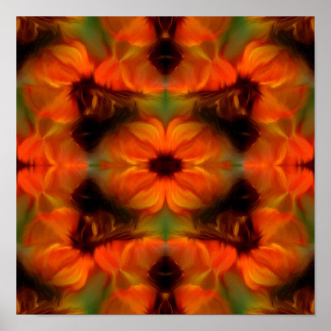 Affiche Orange Brown Fleurs Abstraites (Devant)