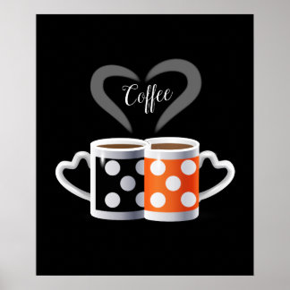 Affiche Orange + Café noir Couleur pois Pot tendance