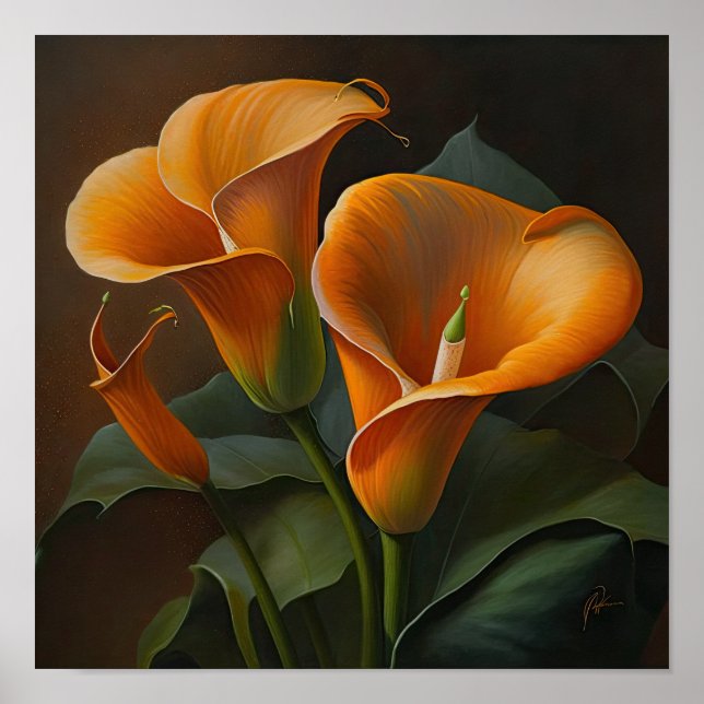 Affiche Orange Calla Lilies Lily Flower Art Imprimer Poste (Devant)