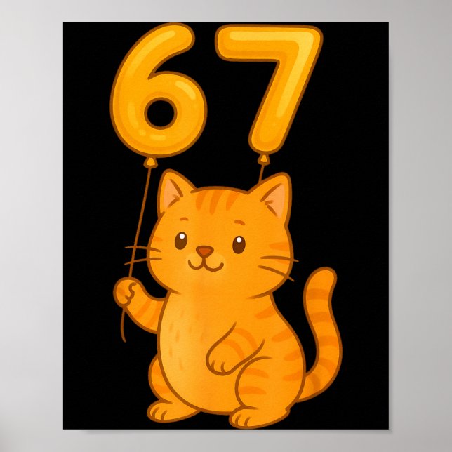 Affiche Orange Cat 67 Meme Six Seven Balloon Funny Gen Alp (Devant)
