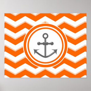Affiche Orange Chevron Zigzag Motif Ancre Smile