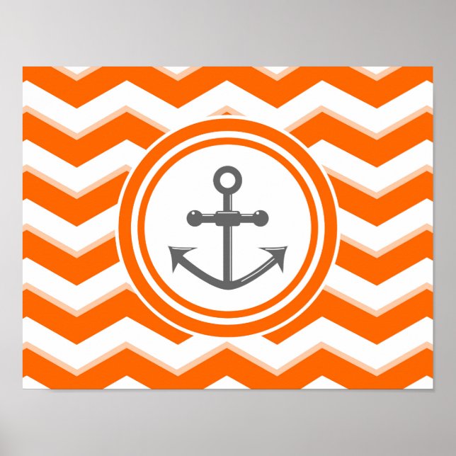 Affiche Orange Chevron Zigzag Motif Ancre Smile (Devant)