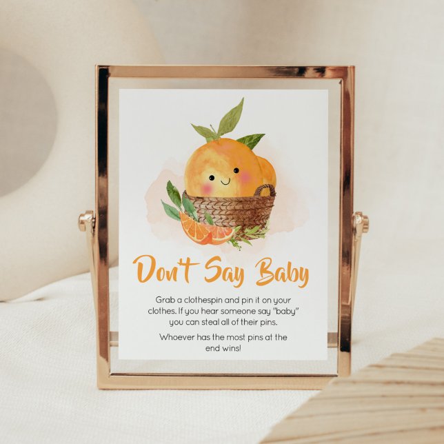 Affiche Orange Citrus Little Cutie Ne pas dire bébé (Little Cutie Orange Citrus Baby Shower Don't Say Baby Sign)