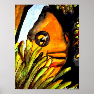 Affiche Orange Clown Poisson aquarelle peinture d'art orig