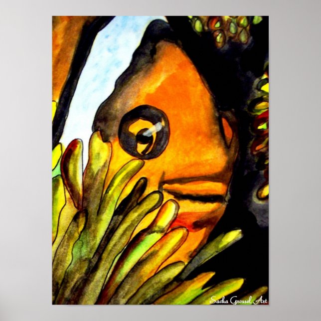 Affiche Orange Clown Poisson aquarelle peinture d'art orig (Devant)