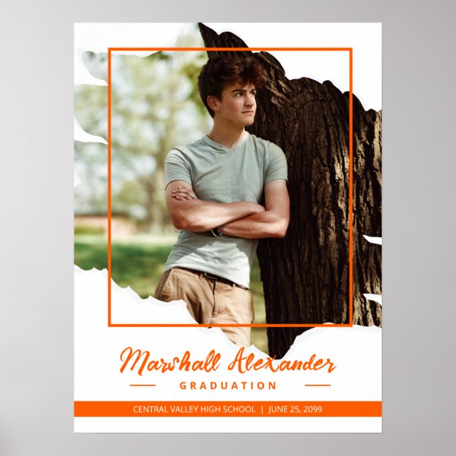 Affiche Orange Edgy Abstrait Torn Photo Graduation (Devant)