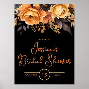 Affiche Orange et Noir, Halloween, Fête de Mariage Florale