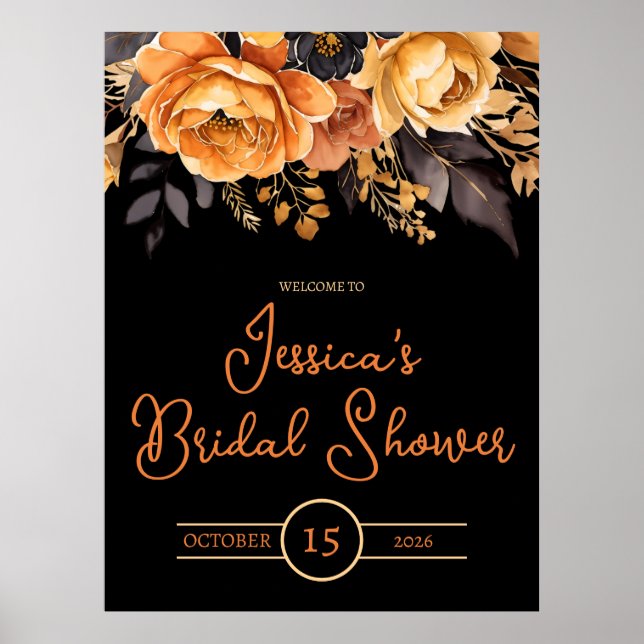 Affiche Orange et Noir, Halloween, Shower Floral de Mariag (Devant)